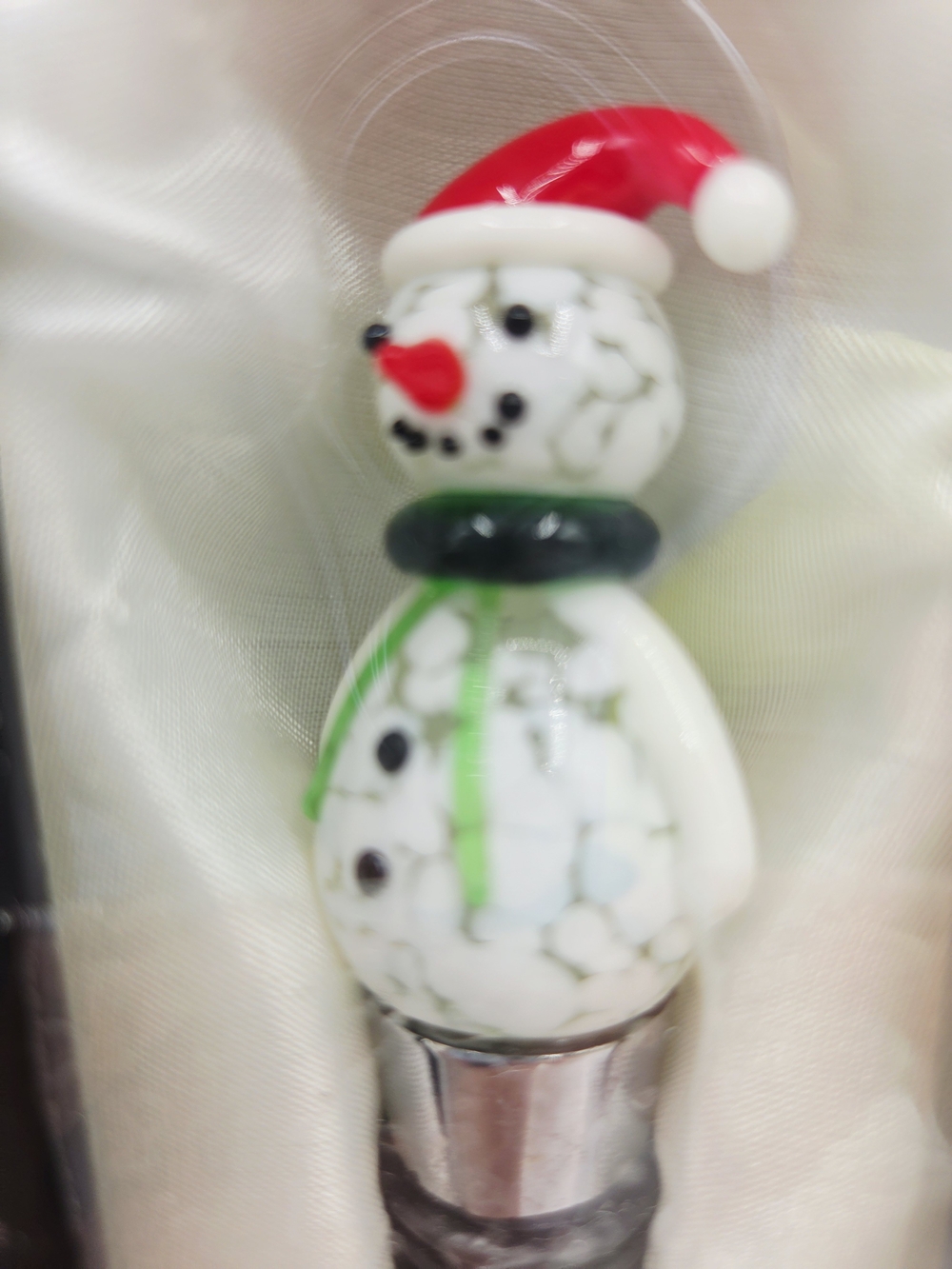 Holiday Snowman Wine Bottle Stopper in Red, Green and White